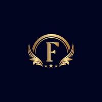 luxury letter F logo royal gold star vector