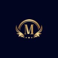 luxury letter M logo royal gold star vector