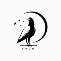 vector de diseño de logotipo de cuervo en color blanco y negro