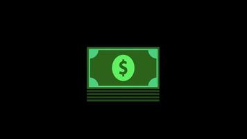 animação de loop de ícone de dólares de dinheiro com canal alfa, fundo transparente, prores 444 video