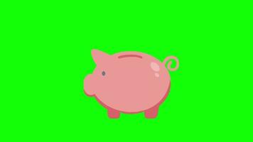animação de loop de ícone de caixa de dinheiro de porco com canal alfa, fundo transparente, prores 444 video