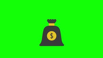bolsa de dinero con animación de bucle de icono de signo de dólar con canal alfa, fondo transparente, prores 444 video