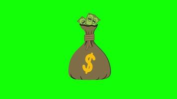 saco de dinheiro com animação de loop de ícone de cifrão com canal alfa, fundo transparente, prores 444