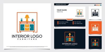 Interior furniture logo design with creative element and business card template Premium Vector