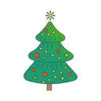 Vector christmas tree. Evergreen tree with decorations. Fir tree for New Year. Gradient.