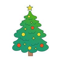 Vector christmas tree. Evergreen tree with decorations. Fir tree for New Year with stars. Gradient.