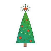 Vector christmas tree. Evergreen tree with decorations. Fir tree for New Year with red star. Gradient.