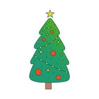 Vector christmas tree. Evergreen tree with decorations. Fir tree for New Year with star. Gradient.