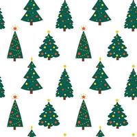 Vector seamless pattern with Christmas trees. Cute New Year pattern on white background. Cute evergreen fir trees.