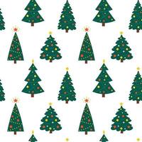 Vector seamless pattern with Christmas trees. Cute New Year pattern on white background. Cute evergreen fir trees.