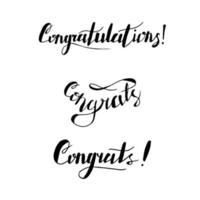 Handwritten lettering set. Congrats and congratulations phrases. Black and white isolated text for congratulations. vector