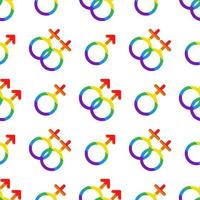 Vector seamless pattern with LGBT male and female symbols. Venus and mars signs in rainbow colors. Pride month. LGBTQ pattern.