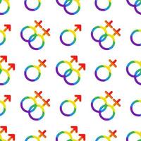 Vector seamless pattern with LGBT male and female symbols. Venus and mars signs in rainbow colors. Pride month. LGBTQ pattern.