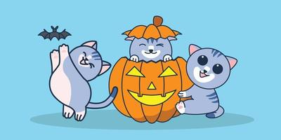 cute cat party in hallowen day vector