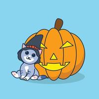 cute cat party in hallowen day vector