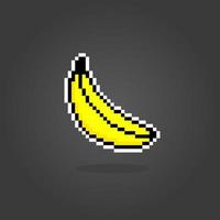 Plátano de píxel de 8 bits. frutas en la ilustración del vector de activos del juego de 8 bits.