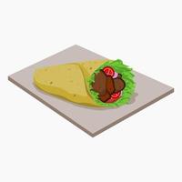 Editable Isolated Three-Quarter Top Oblique View Turkish Kebab on Tray Vector Illustration for Artwork Element of Food With Turkish Culture and Tradition Related Design