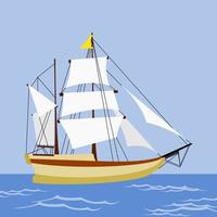 Editable Side View Sailing Ship on Ocean Vector Illustration for Nature or Transportation Vehicle and Historical Education Related Design