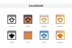 calendar icon in different style. calendar vector icons designed in outline, solid, colored, filled, gradient, and flat style. Symbol, logo illustration. Vector illustration