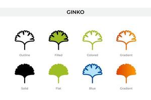 icono de ginkgo en un estilo diferente. iconos vectoriales ginkgo diseñados en contorno, sólido, coloreado, relleno, degradado y estilo plano. símbolo, ilustración de logotipo. ilustración vectorial vector