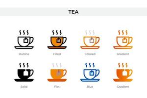 icono de té en un estilo diferente. iconos vectoriales de té diseñados en contorno, sólido, coloreado, relleno, degradado y estilo plano. símbolo, ilustración de logotipo. ilustración vectorial vector