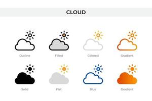 cloud icon in different style. cloud vector icons designed in outline, solid, colored, filled, gradient, and flat style. Symbol, logo illustration. Vector illustration