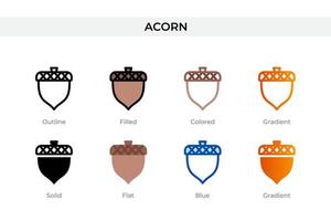 acorn icon in different style. acorn vector icons designed in outline, solid, colored, filled, gradient, and flat style. Symbol, logo illustration. Vector illustration