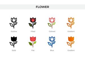 flower icon in different style. flower vector icons designed in outline, solid, colored, filled, gradient, and flat style. Symbol, logo illustration. Vector illustration