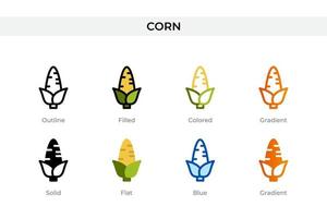 corn icon in different style. corn vector icons designed in outline, solid, colored, filled, gradient, and flat style. Symbol, logo illustration. Vector illustration