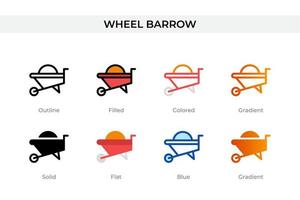 wheel barrow icon in different style. wheel barrow vector icons designed in outline, solid, colored, filled, gradient, and flat style. Symbol, logo illustration. Vector illustration