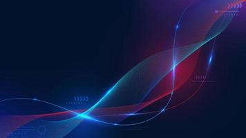 Abstract technology digital futuristic blue and red flowing dynamic wave lines with lighting effect vector