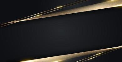 3D modern luxury banner web template design black and gold stripes with golden glitter line light sparking on dark background