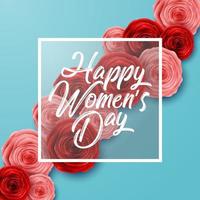 International Happy Women's Day greeting card with roses flowers and square frame on blue background vector