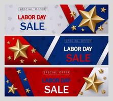 Happy Labor Day holiday banner with golden stars. United States national flag