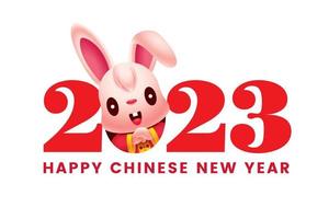 Cute rabbit cartoon character greeting chinese new year 2023 banner design. Year of the rabbit zodiac vector