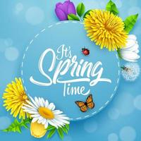 Spring background with several flower wreath. vector illustration