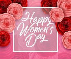 día internacional de la mujer feliz con marco cuadrado y rosas en el fondo del patrón de flores vector