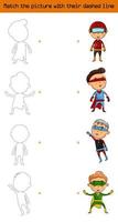 Match the picture set of character superhero kids vector