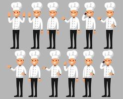Set of a chef cartoon character in different poses. Vector illustration in a flat style