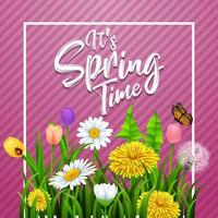 Spring background with several flower wreath. vector illustration