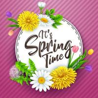 Spring background with several flower wreath. vector illustration