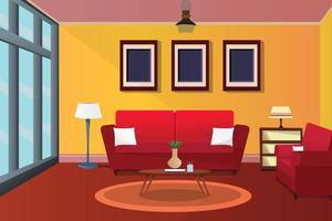 Room interior, Cartoon living room, kids room with furniture. Teenage room, Luxury house with sofa. vector