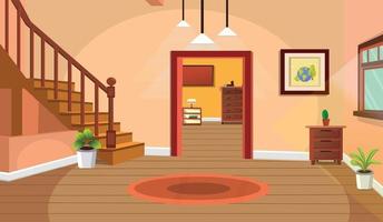 Room inside interior, Cartoon living room, House with furniture, stairs, Teenage luxury room, Kid or child home. vector