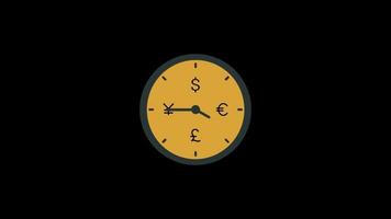 el tiempo es dinero animación de bucle de icono de reloj con canal alfa, fondo transparente, prores 444 video