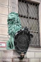 Munich, Germany, 2014. Statue of  a green Lion at Odeonsplatz in Munich photo