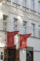 Prague, Czech Republic, 2014. Flags outside the King Solomon Restaurant in Prague photo