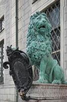 Munich, Germany, 2014. Statue of  a green Lion at Odeonsplatz in Munich photo