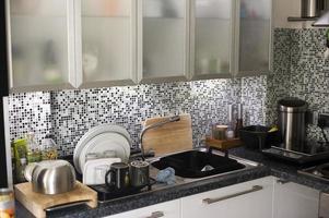 Modern kitchen with mosaic splashback photo