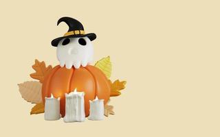 3d illustration of happy halloween with autumn leaves photo