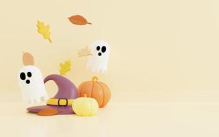 3d illustration of happy halloween with autumn leaves photo